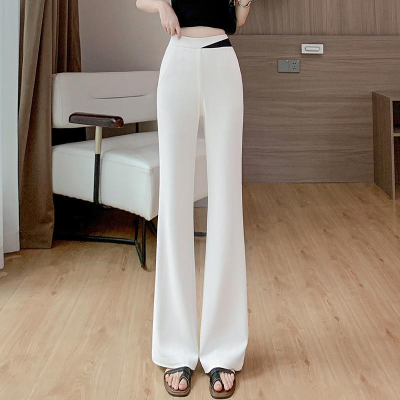 冰丝微喇裤女夏季薄款白色裤子垂感设计感喇叭裤女高腰显瘦长裤