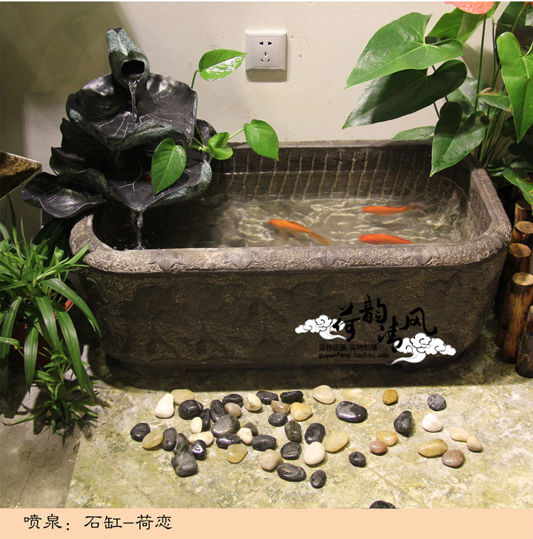 仿古石雕鱼缸阳台庭院养鱼池青石水槽摆件石槽石缸花盆流水荷花池