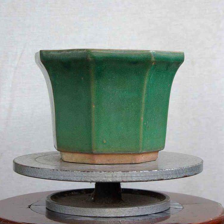 花盆石湾八十年代绿釉八角肉肉盆花盆