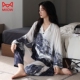 猫人女士睡衣春秋季水墨画高级感家居服2025新款冰丝长袖长裤套装