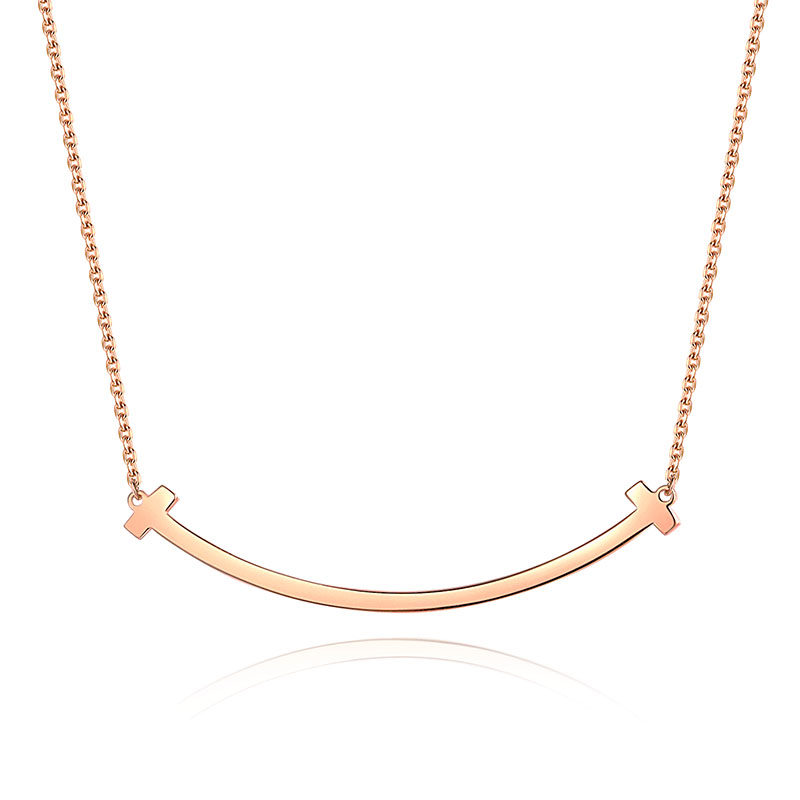 tf微笑项链纯银18k玫瑰金锁骨链一字笑脸弯管你微笑时很美款颈链