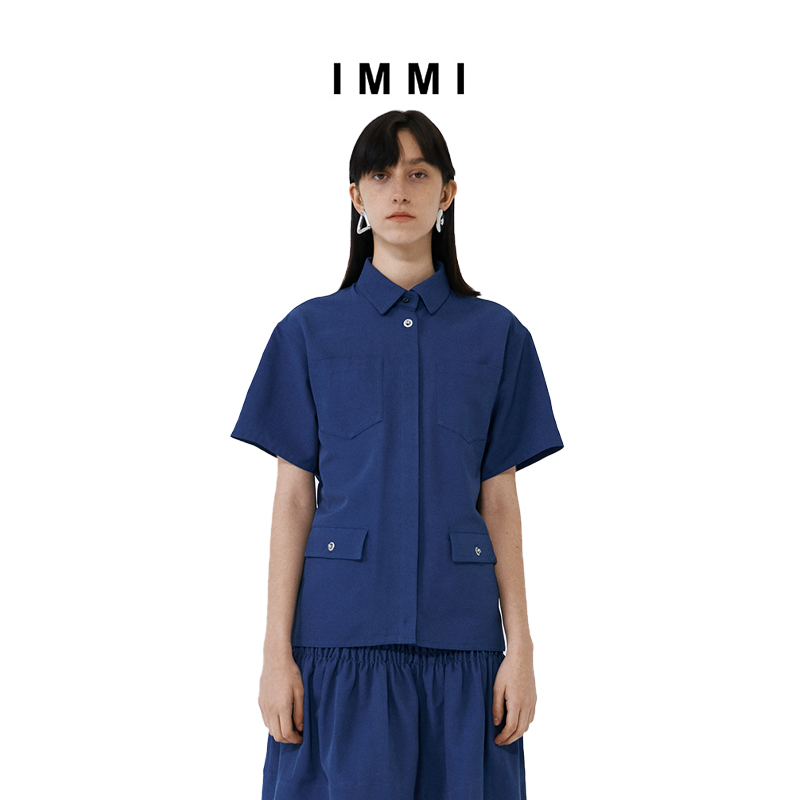 【IMMI】春夏摩洛哥蓝口袋短袖衬衫101ST038X