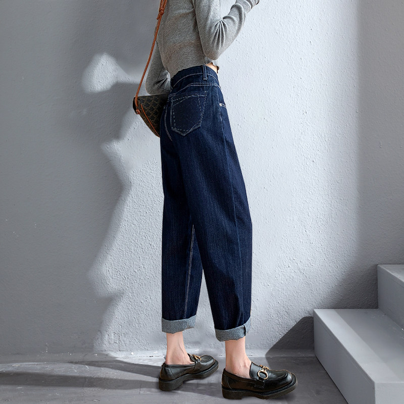 秋季垮裤牛仔裤女士春秋2021年新款宽松直筒小个子大码萝卜老爹裤