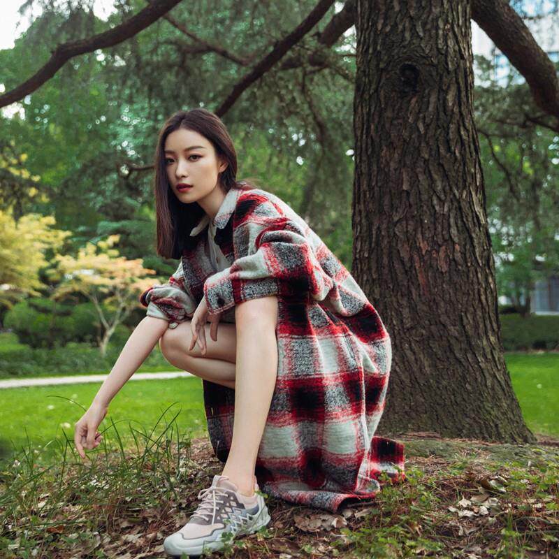 明星倪妮同款22秋冬新双面羊绒大衣复古宽松中长款格子毛呢外套女