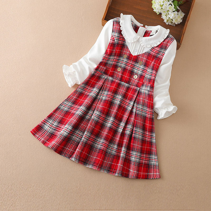 2020新款女童洋气春秋装女大童女孩公主裙儿童小孩薄款格子连衣裙