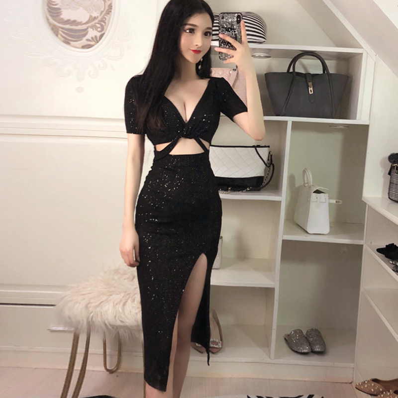 性感夜店女装低胸诱惑小黑裙连衣裙夏装2018新款夜场裙子工作服女