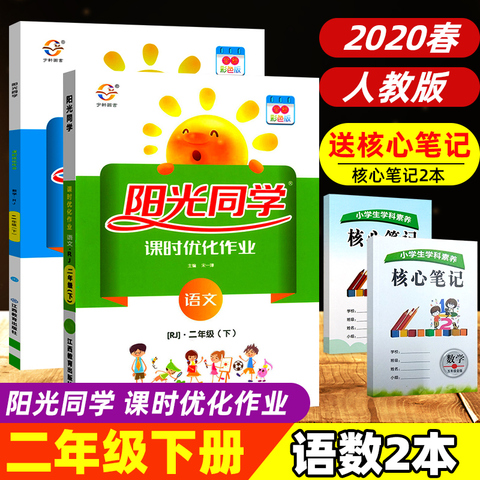 2020春 阳光同学二年级下册课时优化作业语文数学全2本 人教版部编版小学2年级课堂同步训练书练习题册课本单元检测试卷预习单