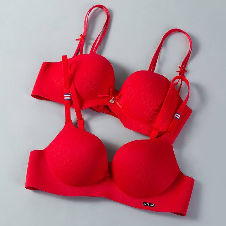 红色内衣女小胸聚拢无钢圈本命年性感结婚大红色文胸套装内衣薄款