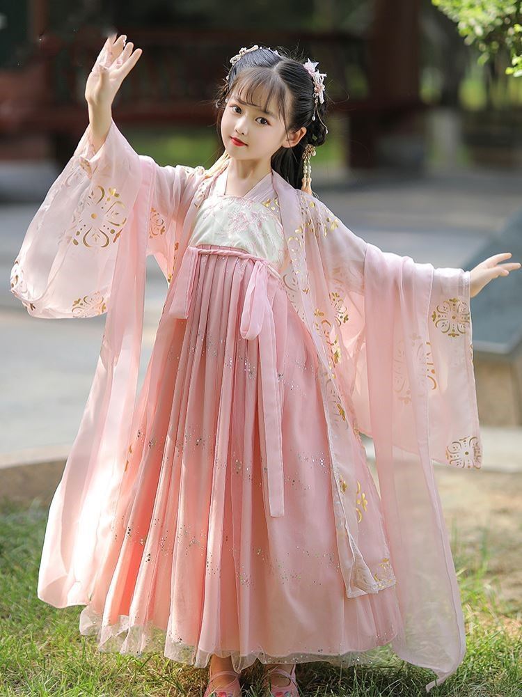 儿童古装汉服女童万圣节嫦娥演出服装 大童中国风仙女裙小孩衣服