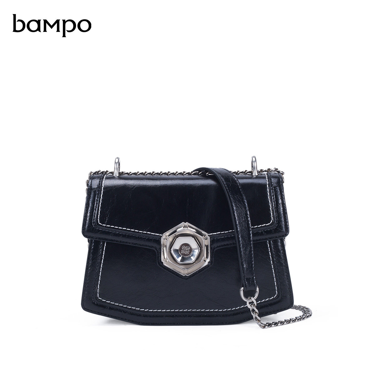 半坡专柜同款女包新款头层牛皮原创小众设计锁扣链条单肩斜挎包