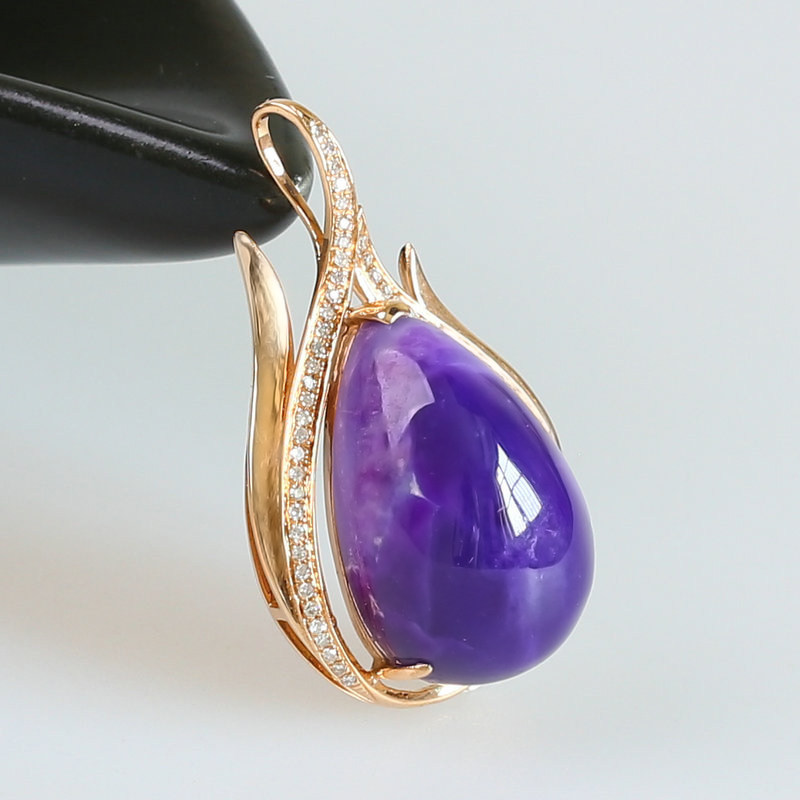 天然帝王紫舒俱来吊坠 豪华钻石镶嵌 18k玫瑰金 高贵