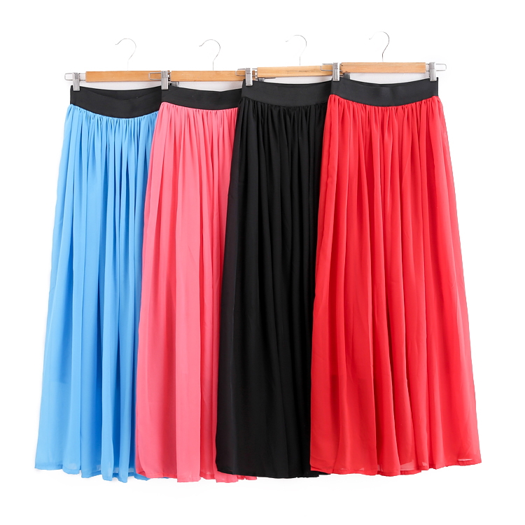 Pleated skirt Summer new women Paige Self cultivation Pendulum Mid length version pinkycolor Chiffon Dress 4514in the Women's clothing/Boutique , Skirts category - from Buy2taobao.com to provide professional Taobao agent buy service