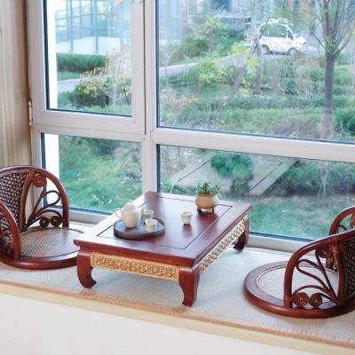 飘窗小桌子小茶几创意藤编简约现代轻奢实木桌北欧日式榻榻米茶桌