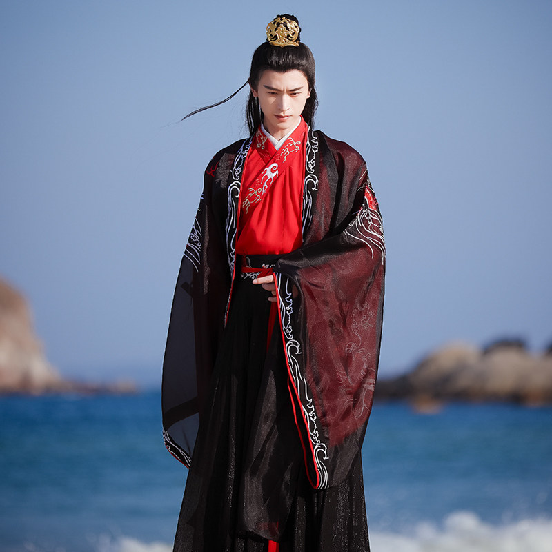 华姿仪赏龙王系列原创设计汉服男装大气龙纹绣花交领广袖齐腰套装