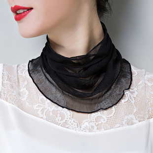 100%网眼印花真丝围脖桑蚕丝春秋套头领圈女装饰围脖英伦风假领子