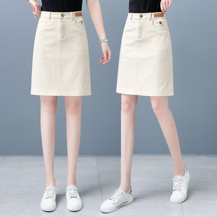 白色牛仔半身裙女夏季薄款2024新款中裙高腰显瘦小个子a字包臀裙