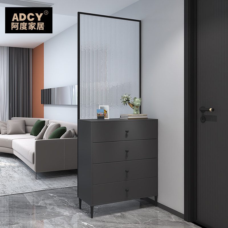 新客厅玄关柜鞋柜一体轻奢入户屏风隔断柜简约艺术长虹玻璃间厅柜