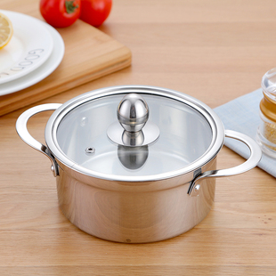 小锅子汤锅迷你不锈钢锅双耳煮面锅具平底电磁炉燃气家用火锅加厚,可