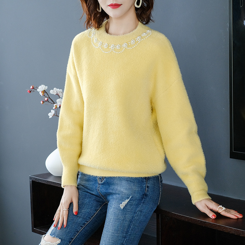2019年秋冬新款女仿水貂绒毛衣套头钉珠上衣宽松加厚针织打底衫|ruв категории Женская одежда, шерстяной свитер - от Buy2taobao.com для оказания профессиональной услуги покупки агента Taobao