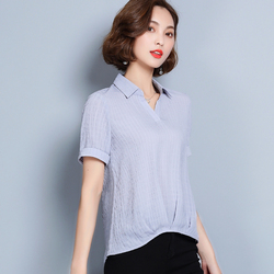 原韵(服饰)雪纺衬衫女长袖2018新款夏季V领宽