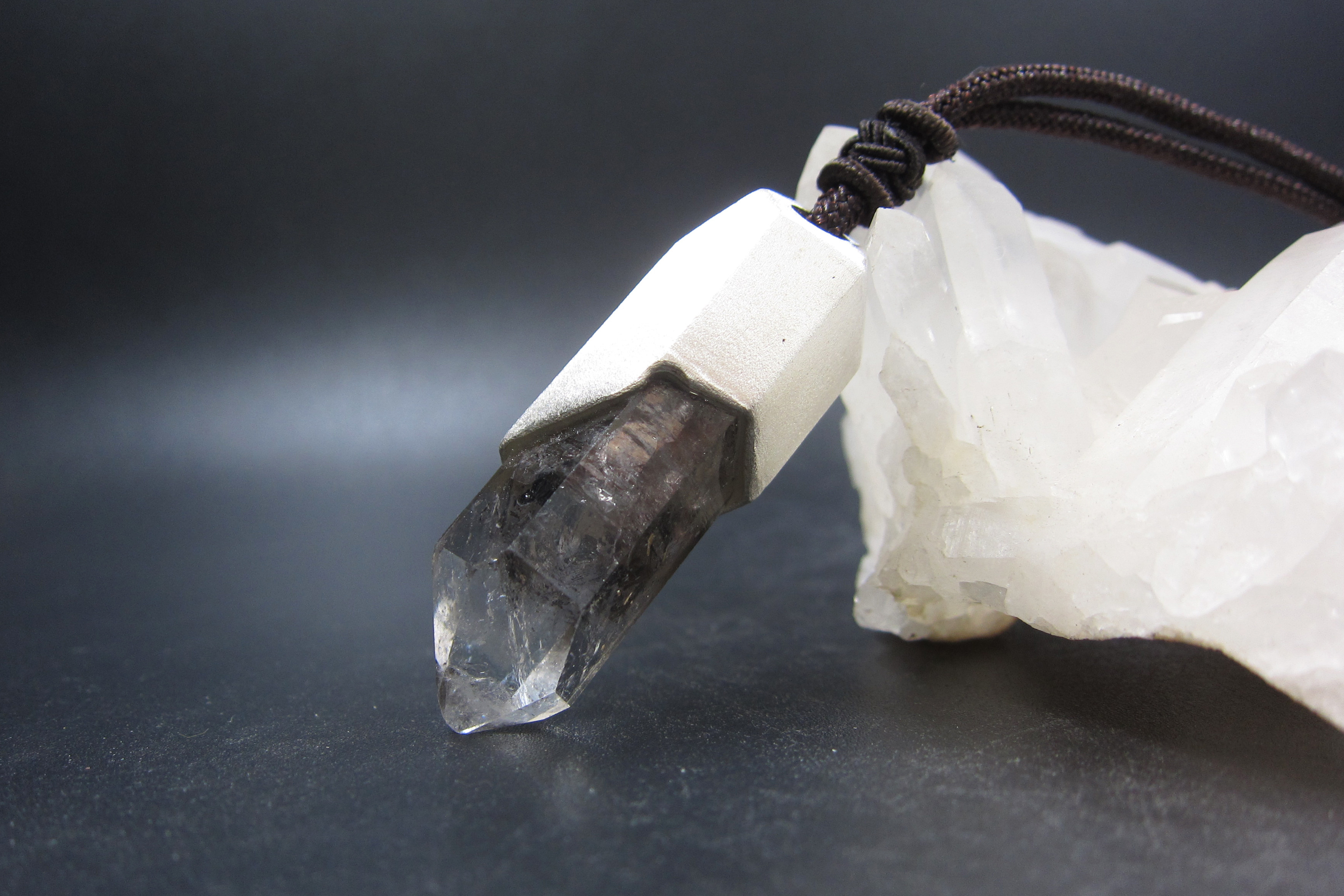 原创设计 纯银镶嵌异像水晶天然白晶原石吊坠