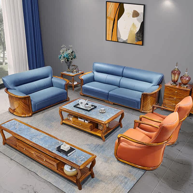 蒂美亚乌金木家具真皮沙发实木沙发组合别墅客厅大小户型现代简约