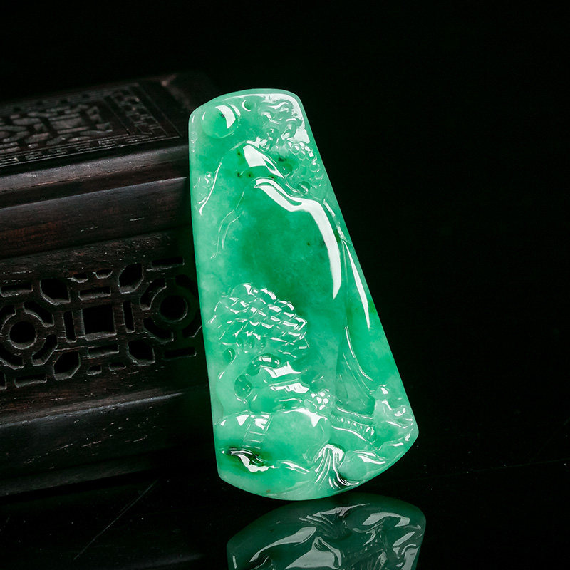 翠贵人天然a货糯种山水吊坠满绿色翡翠山水挂坠翡翠男女款玉石