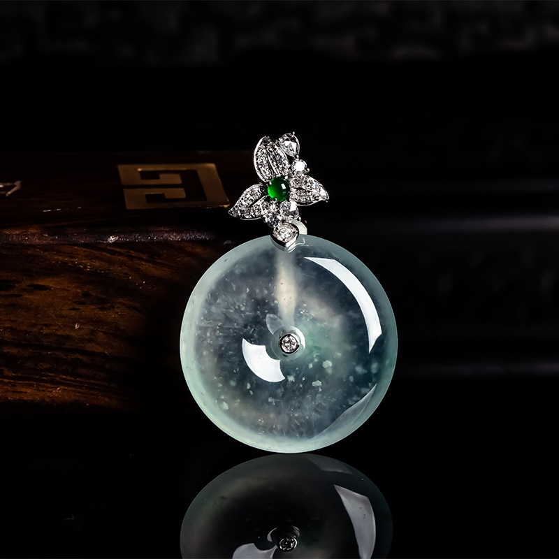 缅甸天然翡翠老坑a货玻璃种平安扣翡翠吊坠18k翡翠圆扣如意挂件