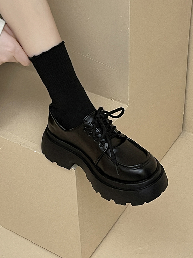 百搭英伦小皮鞋女春秋松糕厚底法式复古黑色日系玛丽珍乐福鞋增高