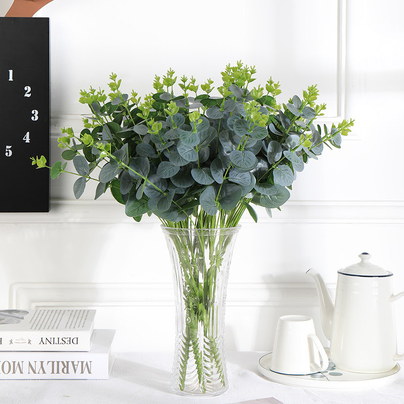 仿真金钱草尤加利圆叶绿植婚庆插花配草绿叶16叉把束森系装饰拍摄