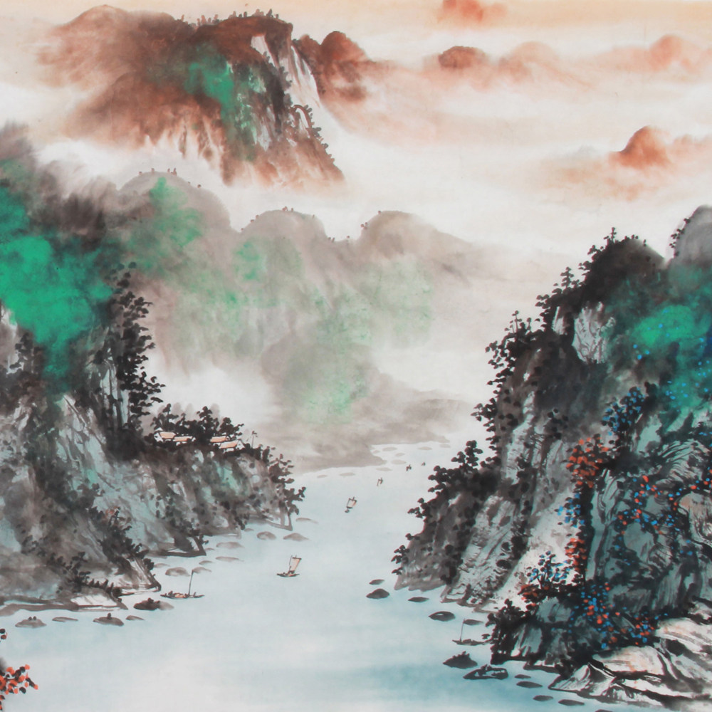 陈亮《精品山水小六尺系列 峡江远帆 》