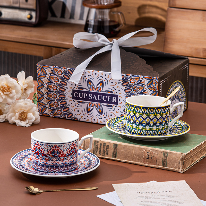 波西米亚陶瓷咖啡杯碟套装高档精致马克杯子下午茶具伴手礼水具