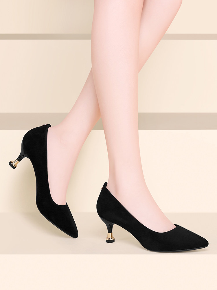 半高跟鞋女妈妈穿旗袍的鞋子磨砂皮2021新款春季四季猫跟中跟单鞋