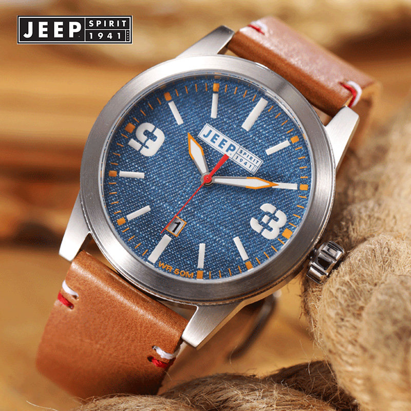 jeep spirit吉普手表女时尚牛仔纹表盘皮带女表进口机芯美国潮牌