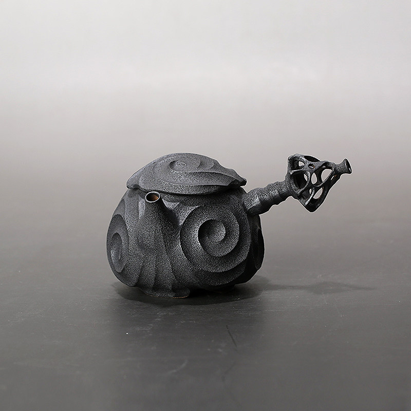 祥云玄铁茶壶 纯手工精工镂刻 静迟美学