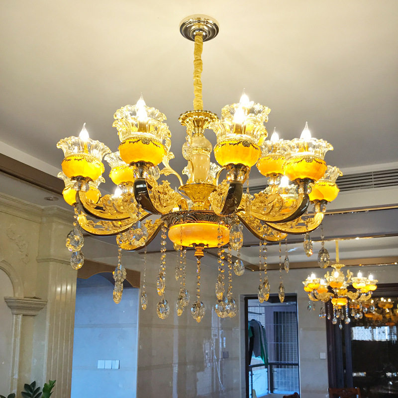 欧式吊灯天然玉石奢华大气水晶灯客厅灯楼梯灯具别墅复式楼大吊灯