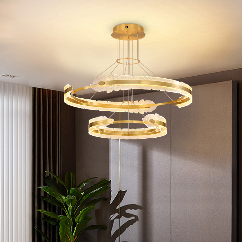 北欧轻奢客厅创意羽毛凤尾造型圆环吊灯现代极简大气卧室餐厅灯具