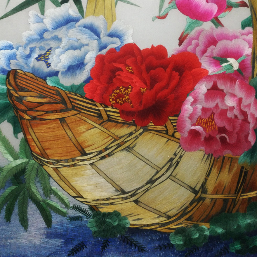 苏绣世家《花篮》钱菊凤大师作品