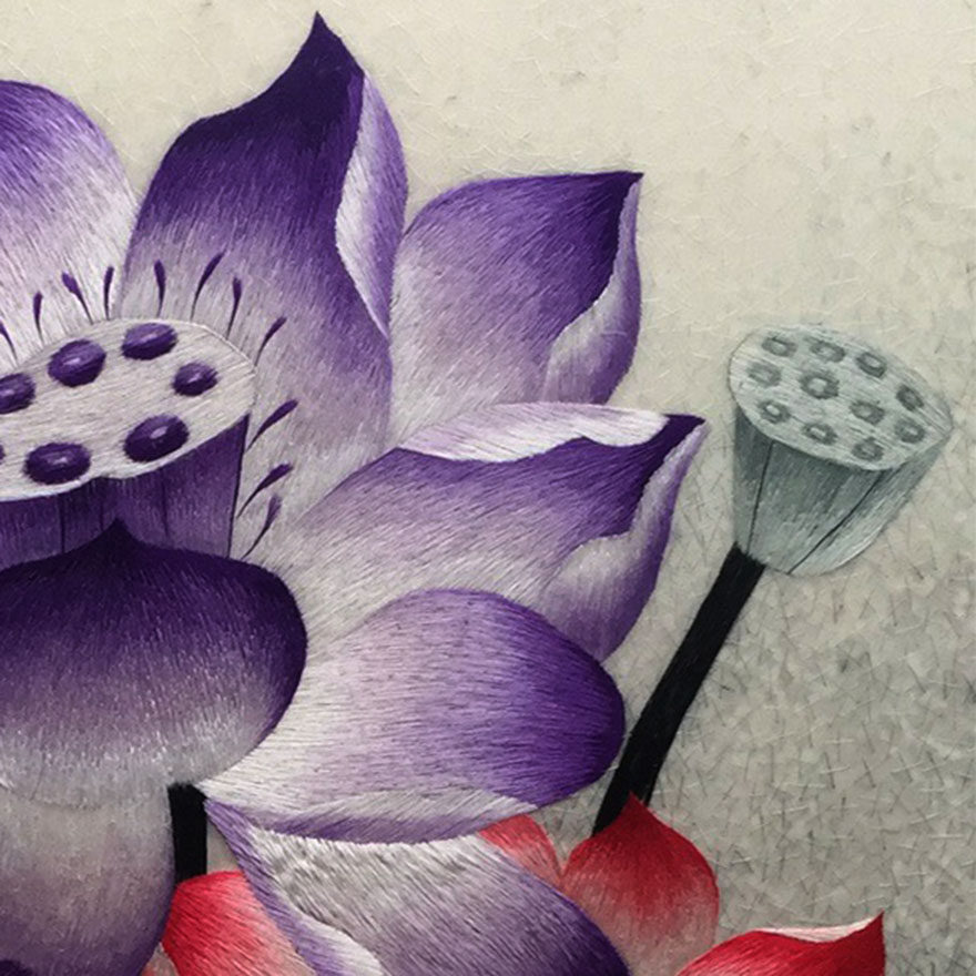 苏绣世家《荷花并蒂莲》钱菊凤大师作品