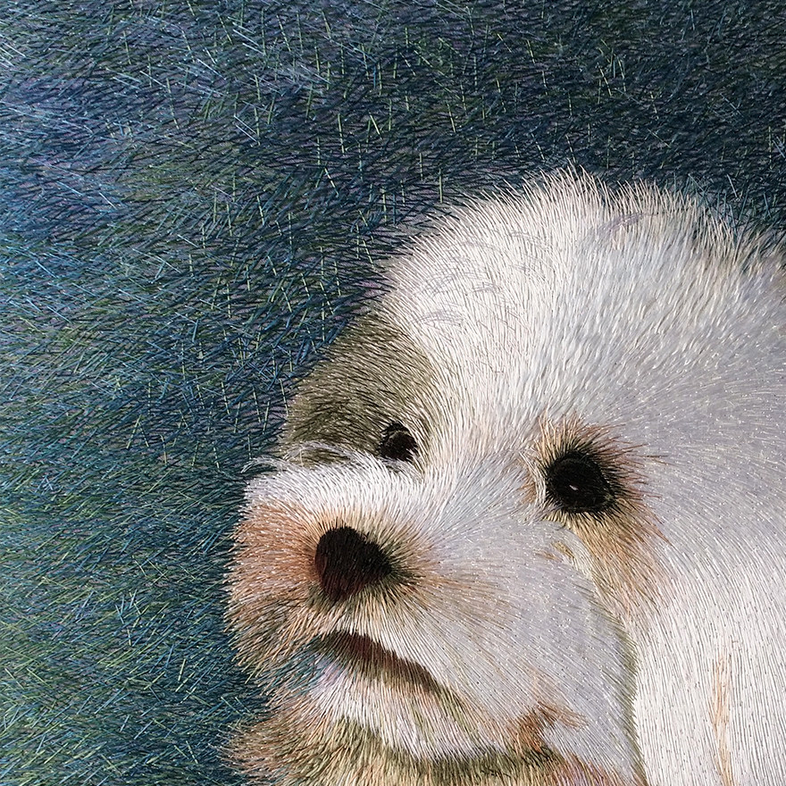 苏绣世家《小狗》钱菊凤大师作品