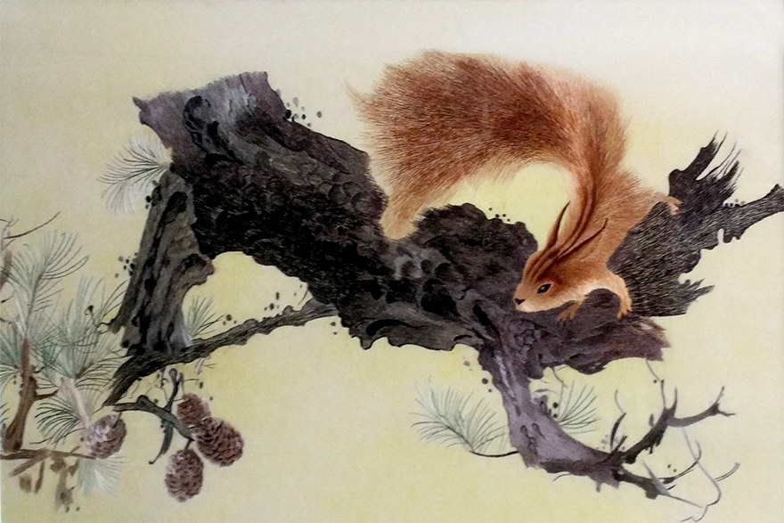 苏绣世家纯手工真丝《松鼠》钱菊凤大师作品