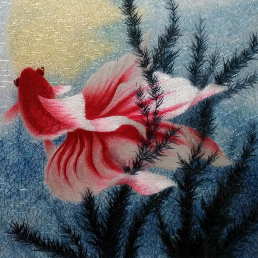 苏绣世家《金鱼》钱菊凤大师作品