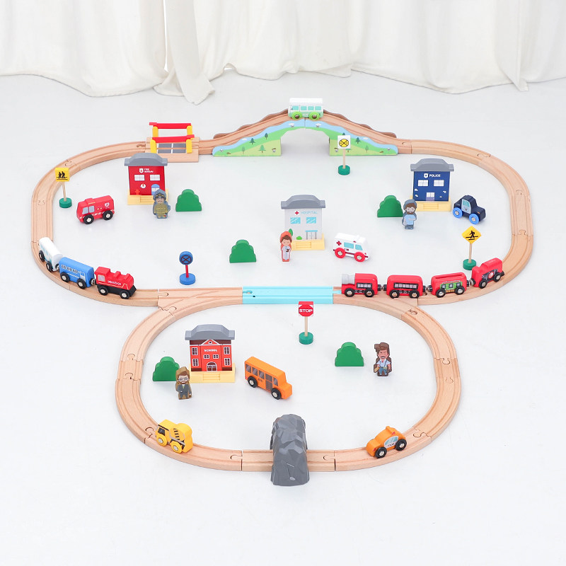 儿童木制火车轨道益智玩具小火车六合一轨道积木拼搭玩具拼搭动手