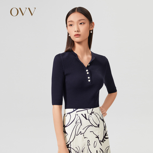 【爱情而已同款】OVV春夏热卖女装丝棉混纺经典圆领中袖针织衫