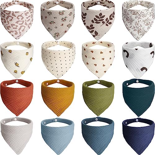 Mixweer 16 Pcs Muslin Baby Bibs Baby Bandana Drool for Boys