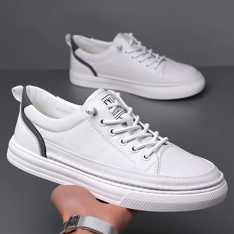 小白鞋男士夏季透气真皮舒适时尚百搭韩版商务休闲鞋男皮鞋懒人鞋