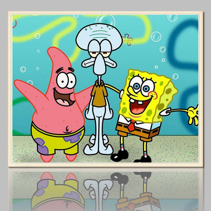 海绵宝宝钻石画满钻儿童卡通动漫5d钻石绣贴钻十字绣