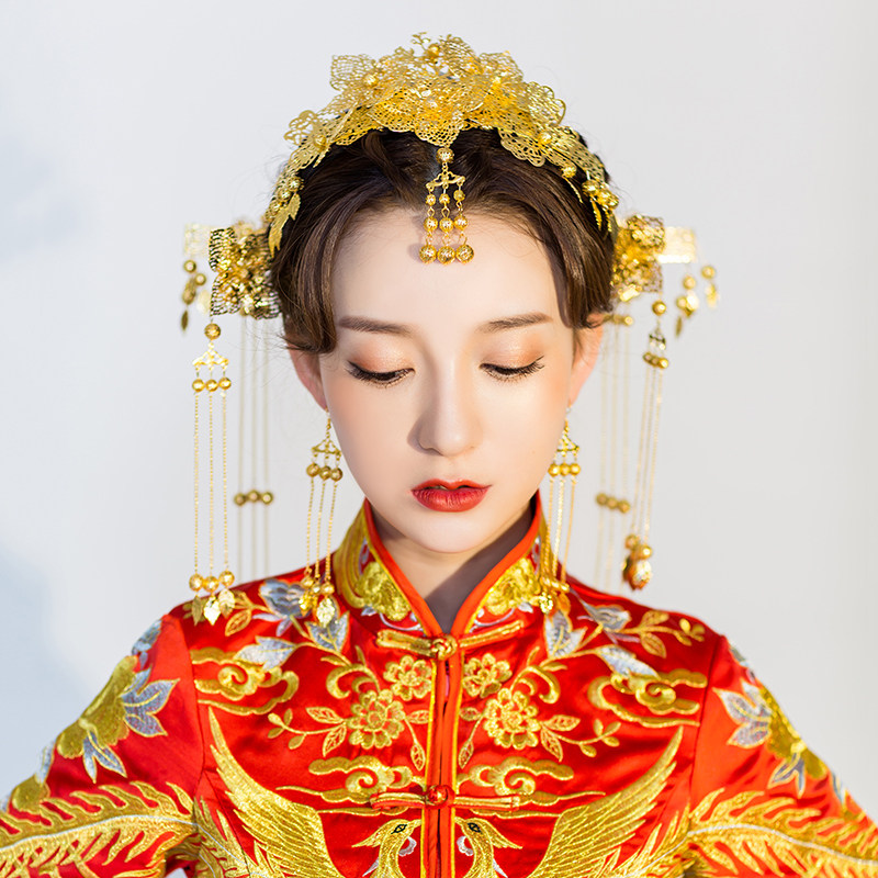 新娘古装头饰眉心坠2018新款结婚秀禾服龙凤褂中式流苏秀和服发饰