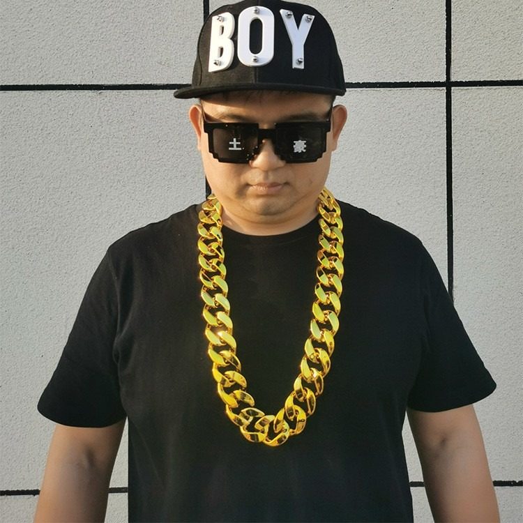 网红抖音大金链子超大仿真塑料大道具假黄金项链男粗夸张假金土豪