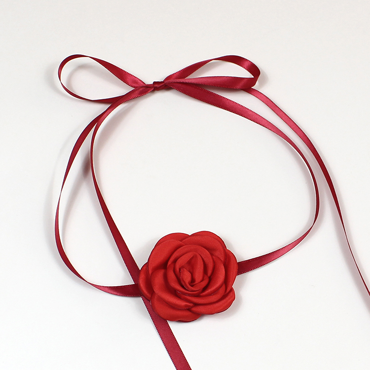 芭蕾风红黑色x山茶玫瑰项圈项链缎带颈饰绑带法式甜美choker性感